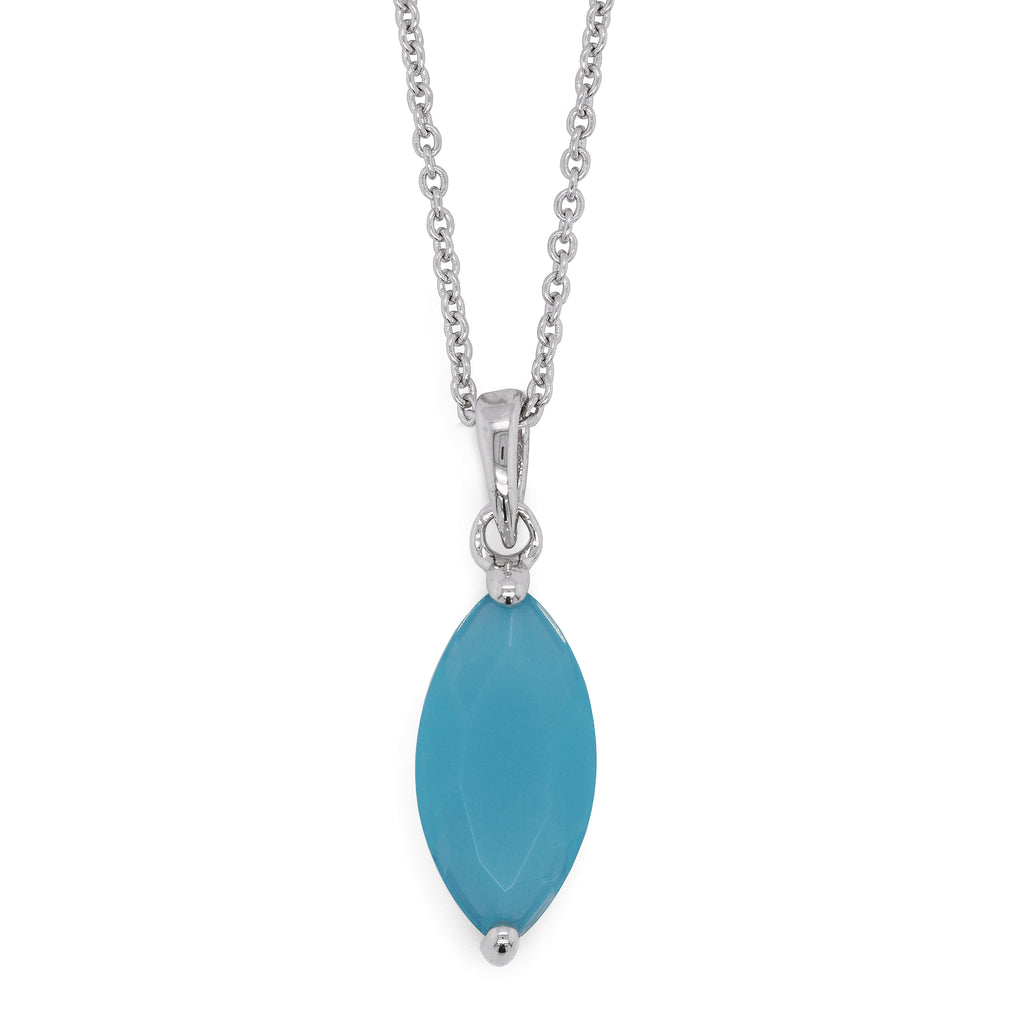 Sterling Silver 40-45cm Necklet With Marquise-Shape Aqua Gla