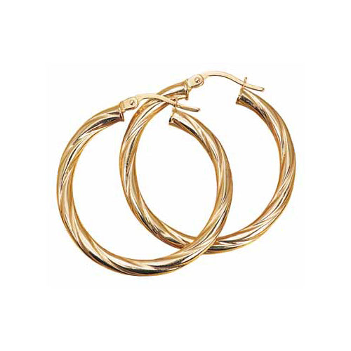 9ct Gold 25mm Twist Tube Hoop Earrings