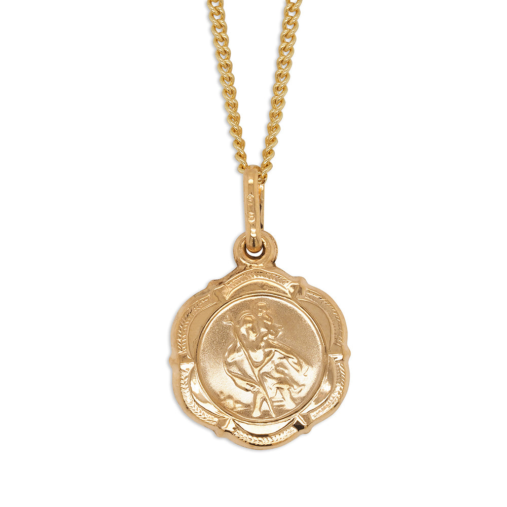 9ct Yellow Gold St Christopher Scalloped Edge Pendant