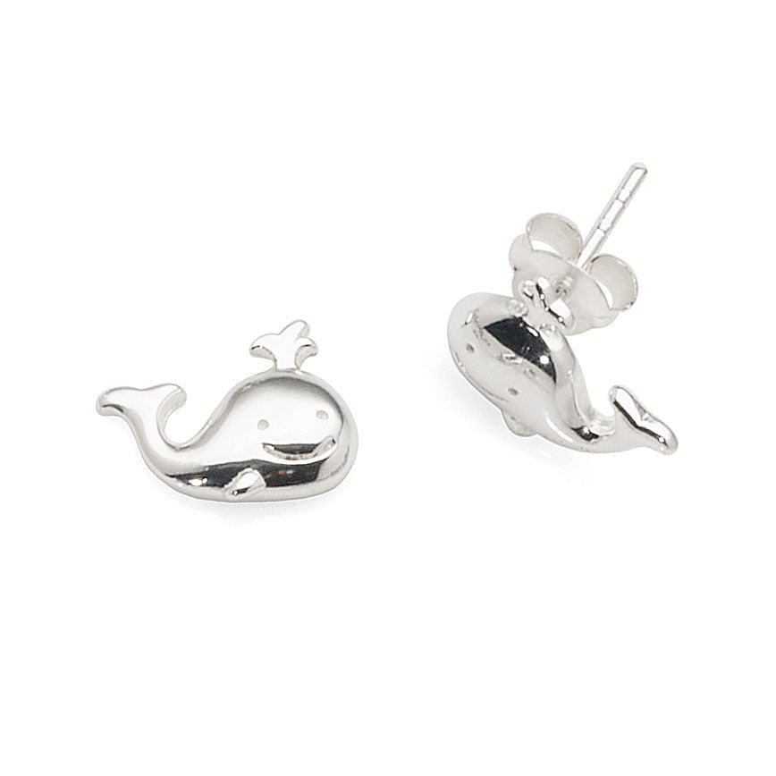 Sterling Silver Whale Stud Earrings