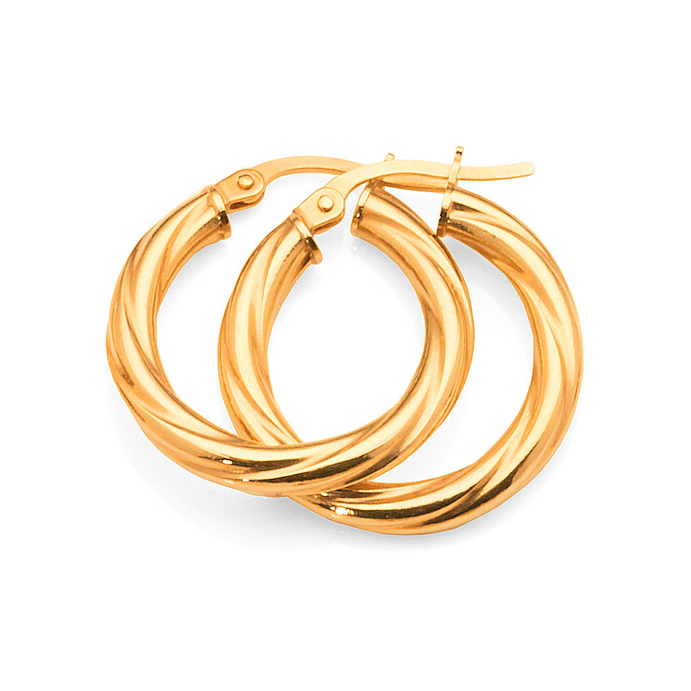 9ct Gold 15mm Twist Hoop Earrings