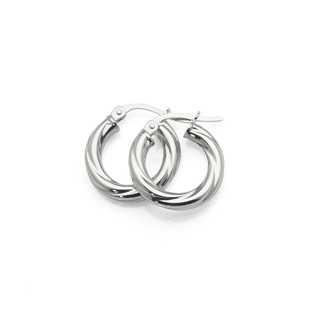 9ct White Gold 10mm Twist Tube Hoop