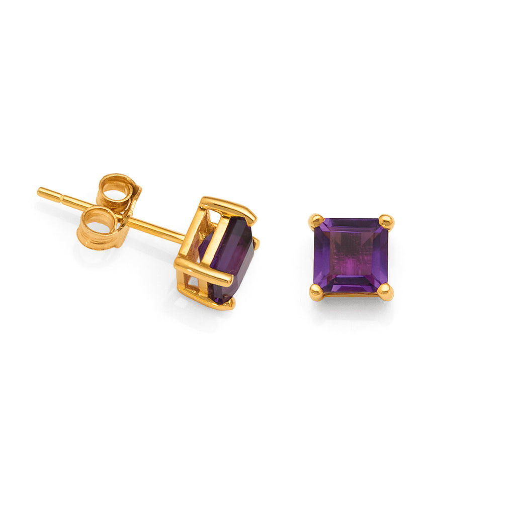 9ct Yellow Gold 5mm Square Amethyst Stud Earrings