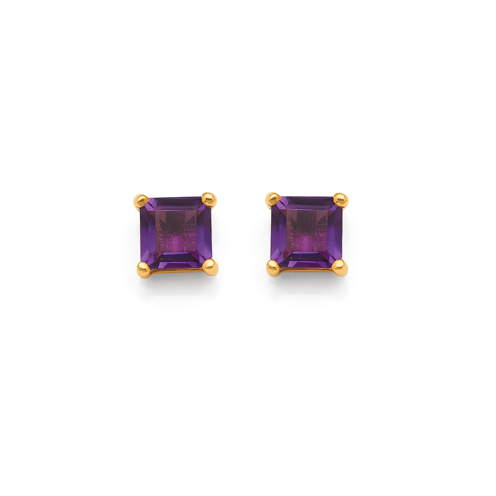 9ct Yellow Gold 5mm Square Amethyst Stud Earrings