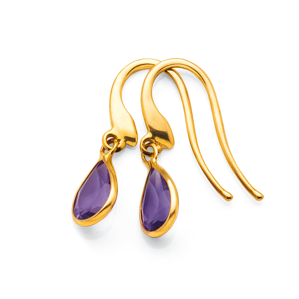 9ct Yellow Gold Amethyst Hook Earrings