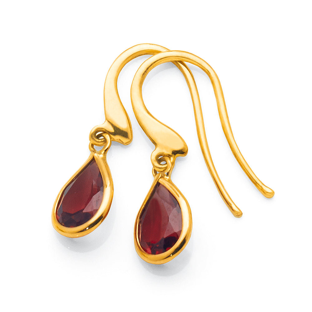 9ct Yellow Gold Garnet Hook Earrings