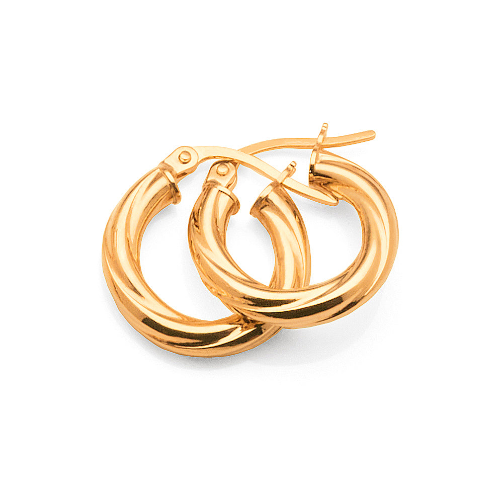 9ct Gold 10mm Twist Hoop Earrings