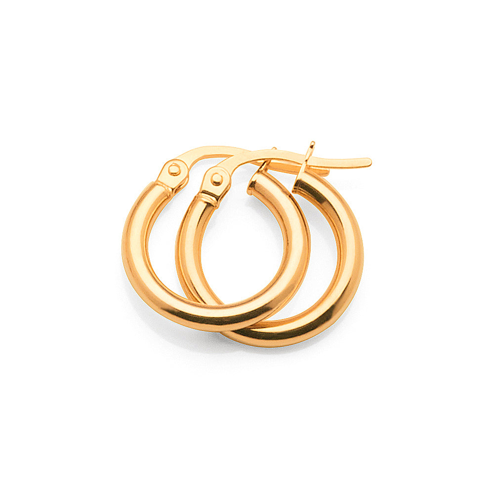 9ct Gold 10mm Round Tube Hoop Earrings