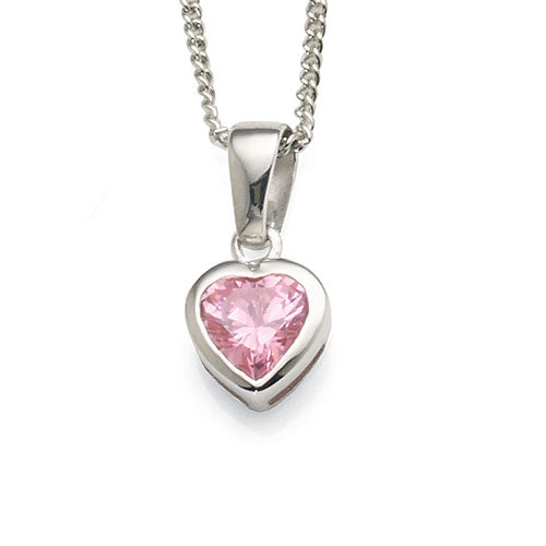 Sterling Silver Pink Cubic Zirconia Heart Pendant