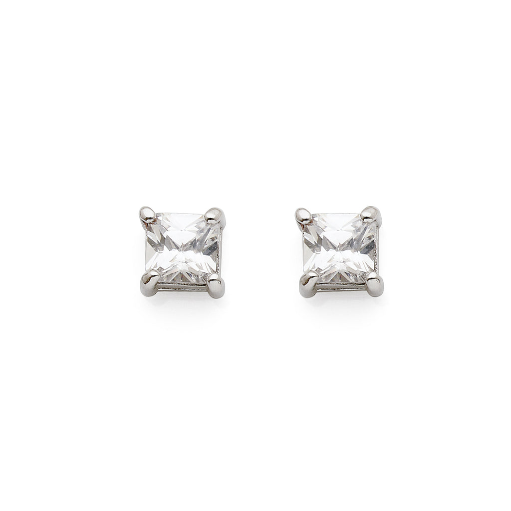 Sterling Silver 5mm Square Cubic Zirconia Studs