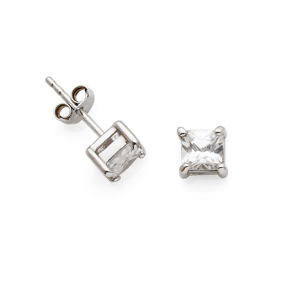 Sterling Silver 5mm Square Cubic Zirconia Studs