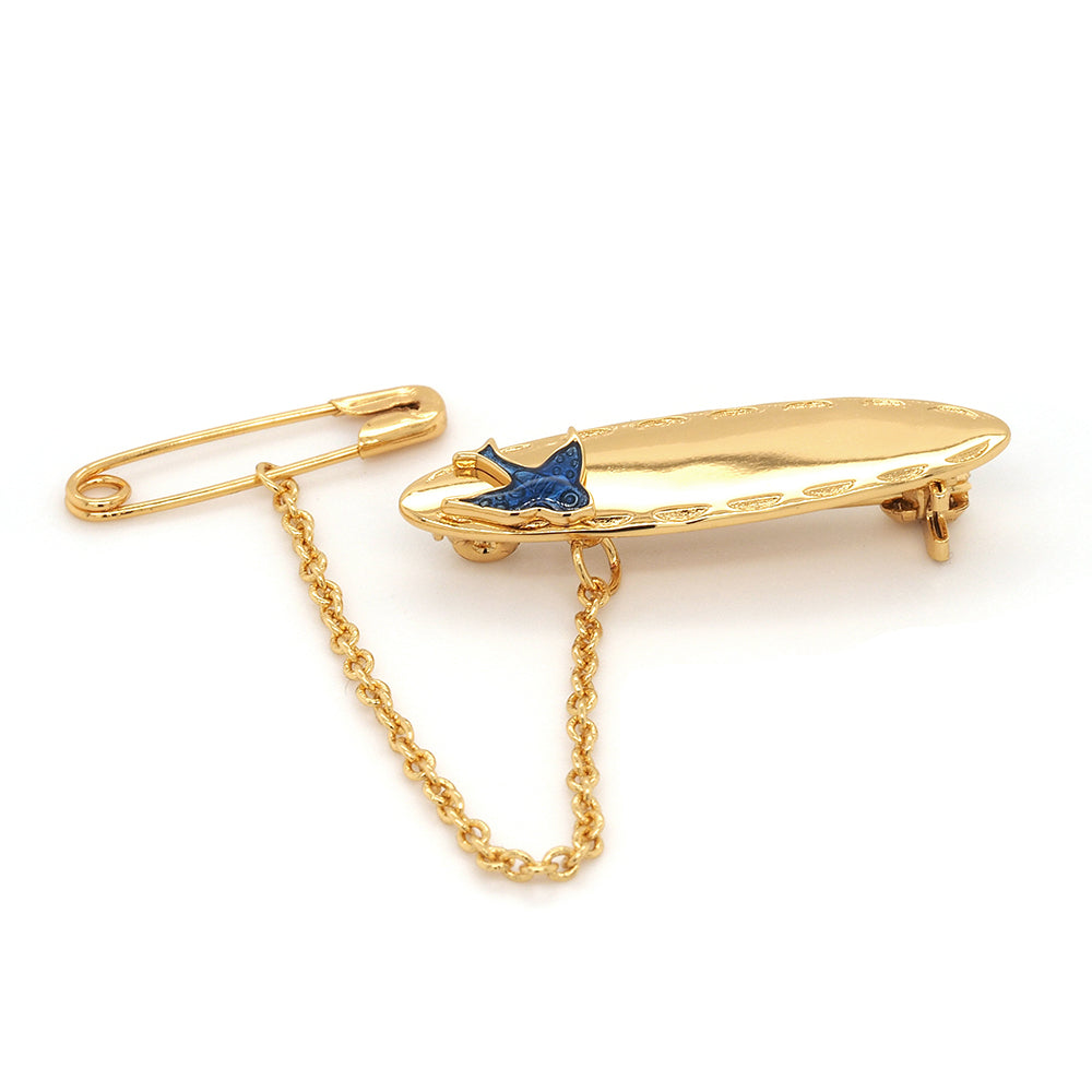 Gold Tone Sterling Silver Bluebird Oval Brooch