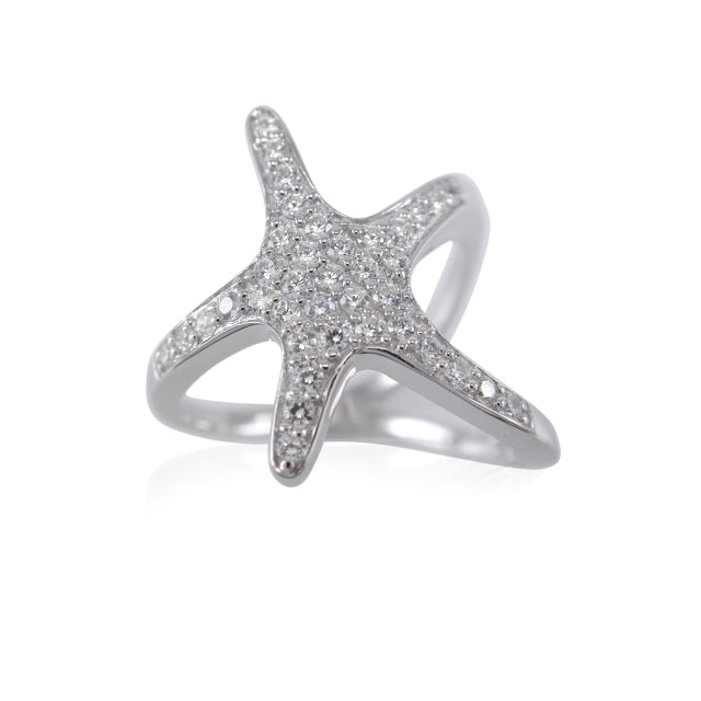 Sterling Silver Cubic Zirconia Encrusted 20mm Starfish Ring