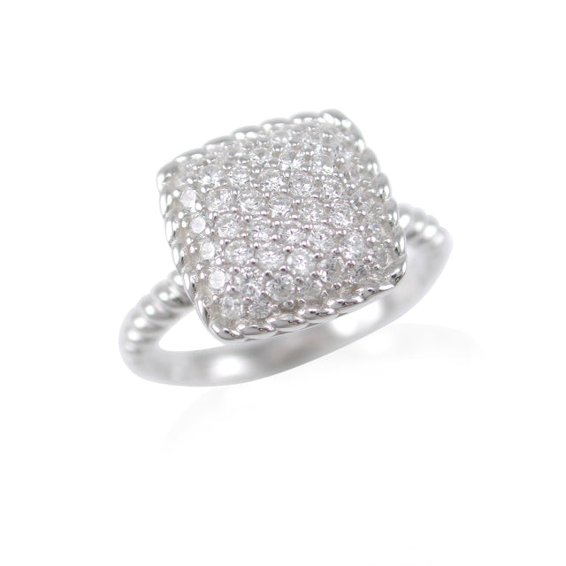 Sterling Silver Cubic Zirconia 12mm Square Design Ring