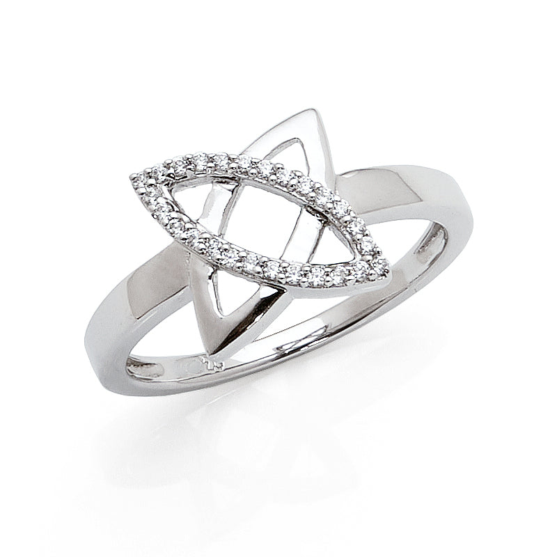 Sterling Silver Cubic Zirconia Open Marquise Crossover Ring