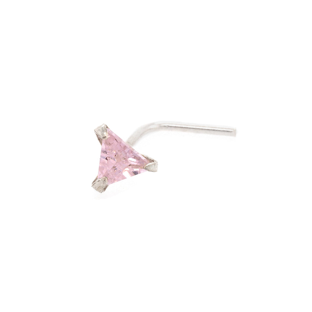 Sterling Silver Pink Cubic Zirconia Triangle Nose Stud