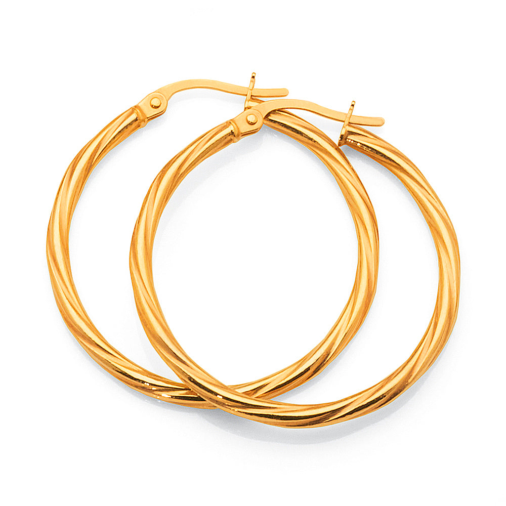 9ct Yellow Gold 25mm Twist Hoop Earrings