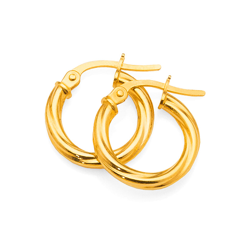 9ct Gold 10mm Twist Hoop Earrings