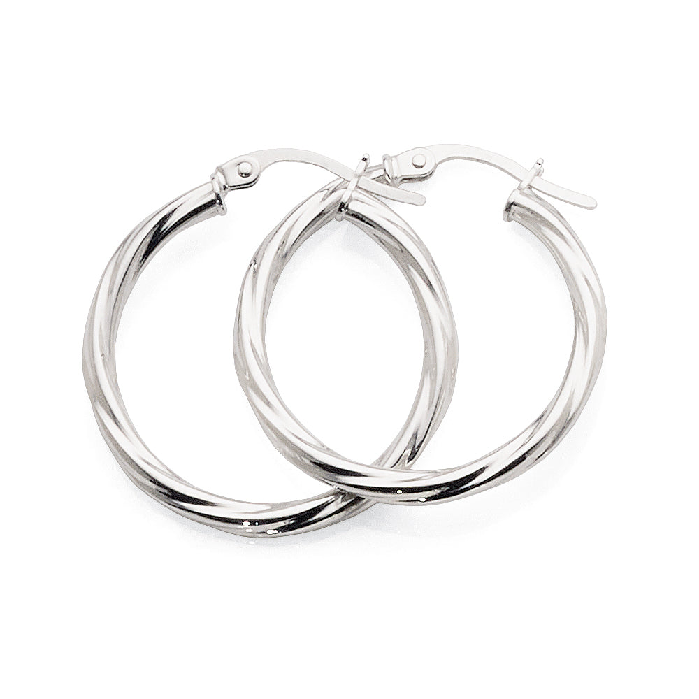 9ct White Gold 20mm Twist Hoop Earrings