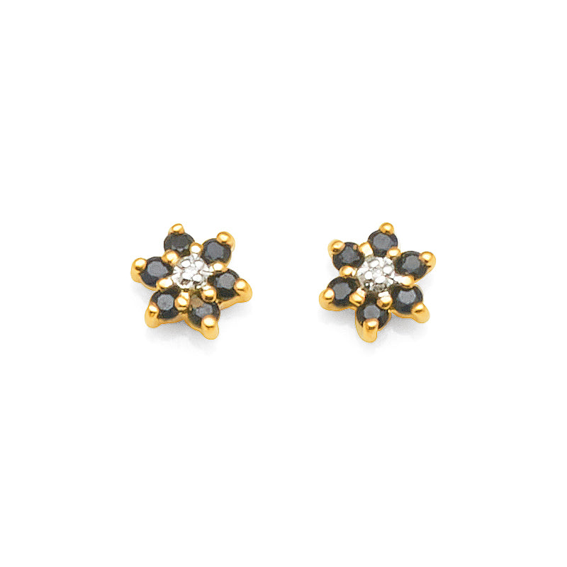 9ct Yellow Gold Blue Sapphire and Diamond Flower Studs