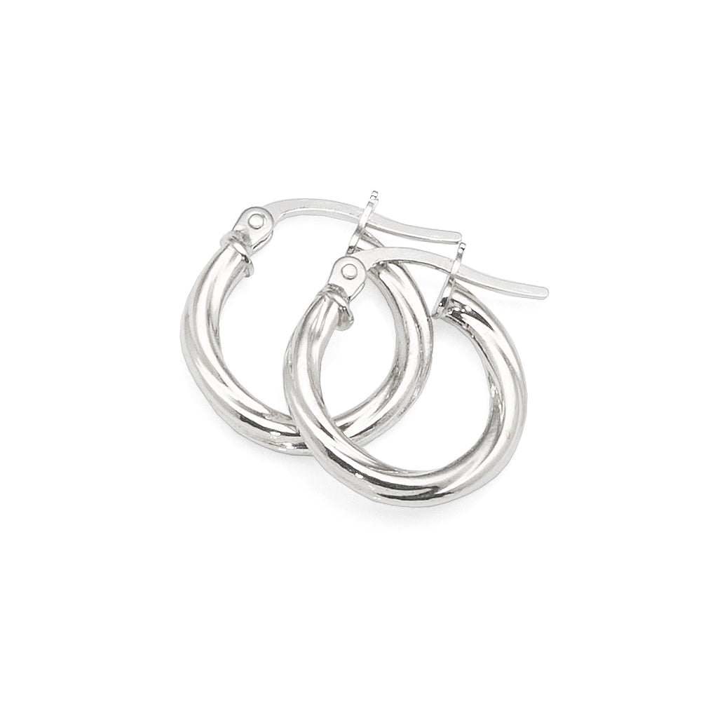 9ct White Gold 10mm Twist Hoop Earrings