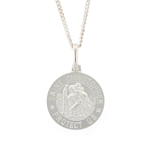 Sterling Silver 15mm Round St Christopher Pendant