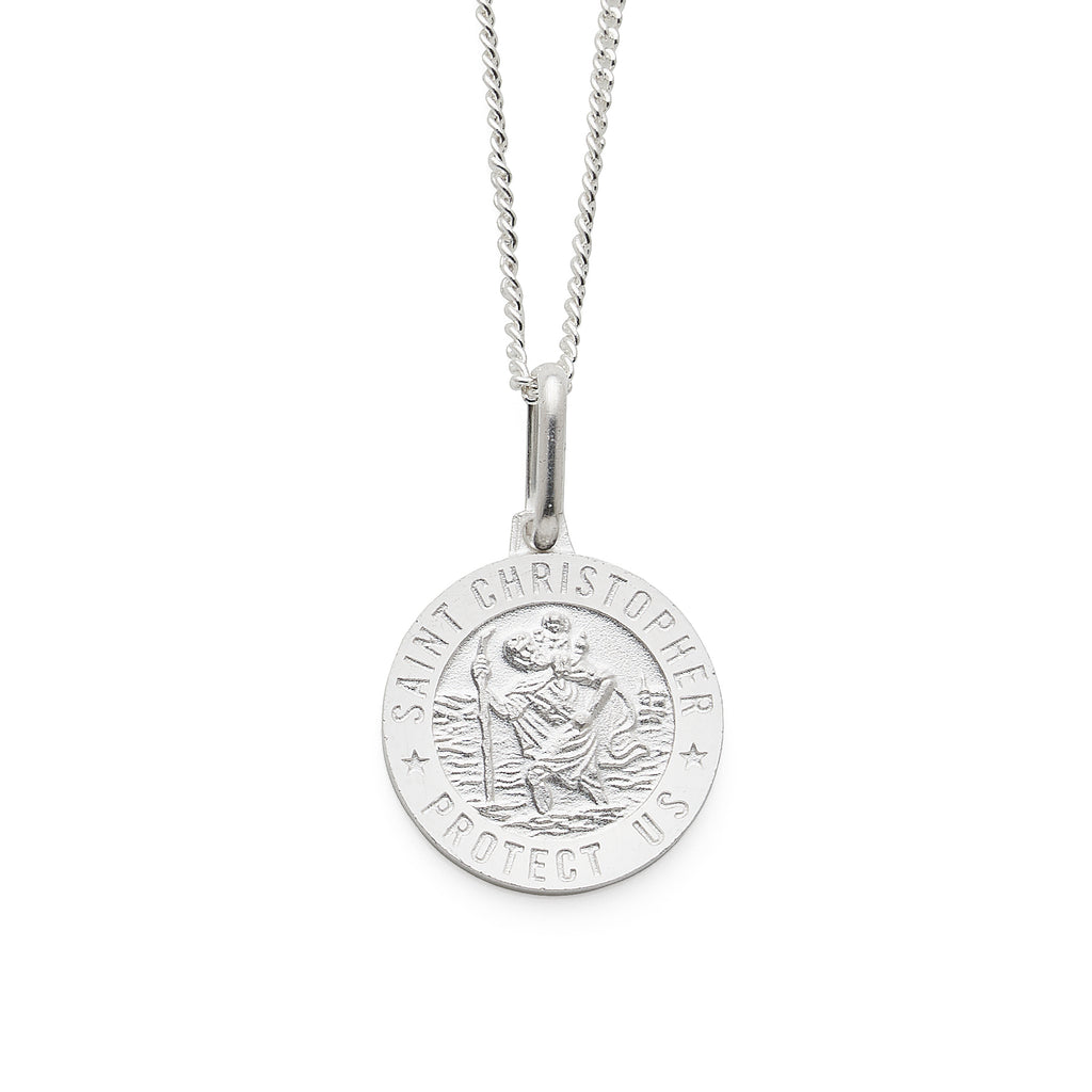 Sterling Silver 15mm Round St Christopher Pendant