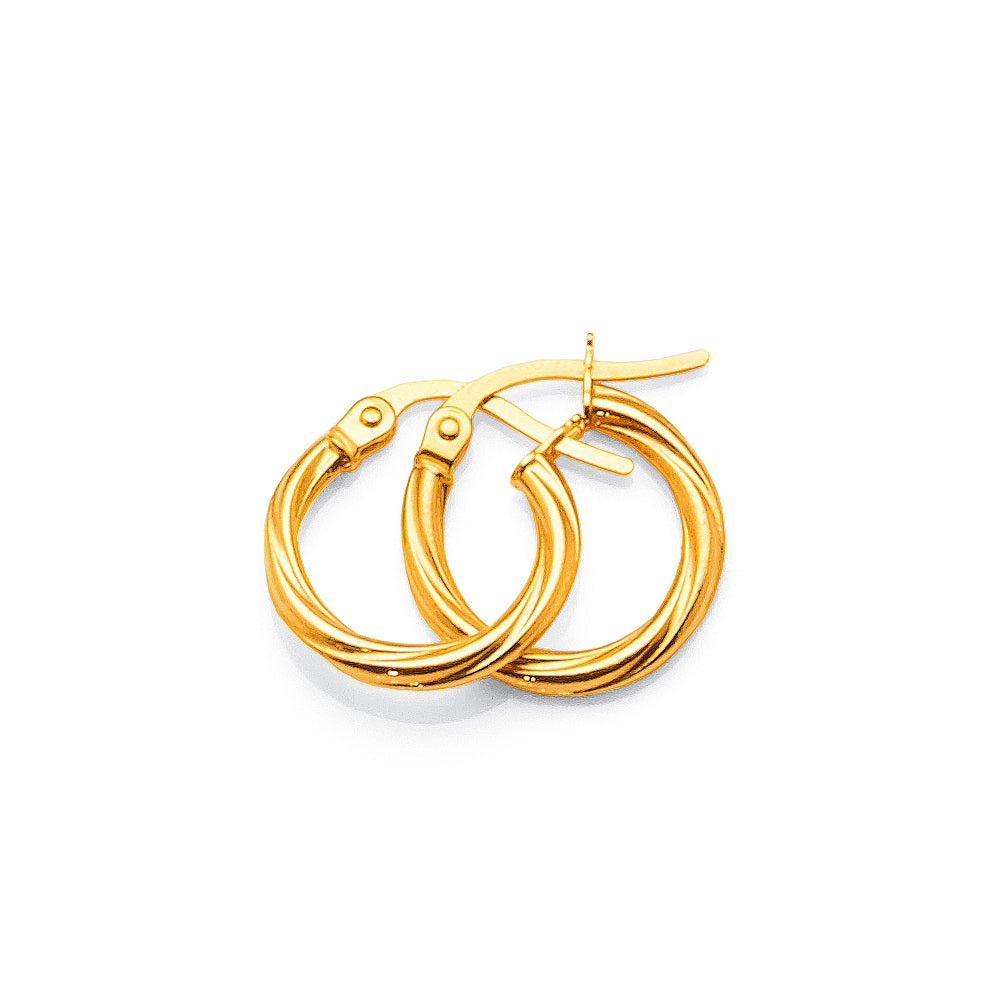 9ct Gold 10mm Twist Hoop Earrings