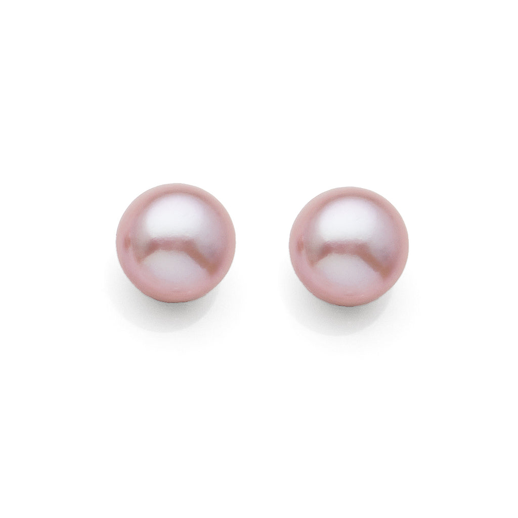 Sterling Silver 8mm Pink Button Pearl Studs