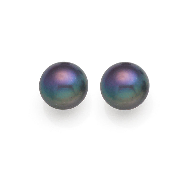 Sterling Silver 8mm Black Button Pearl Studs