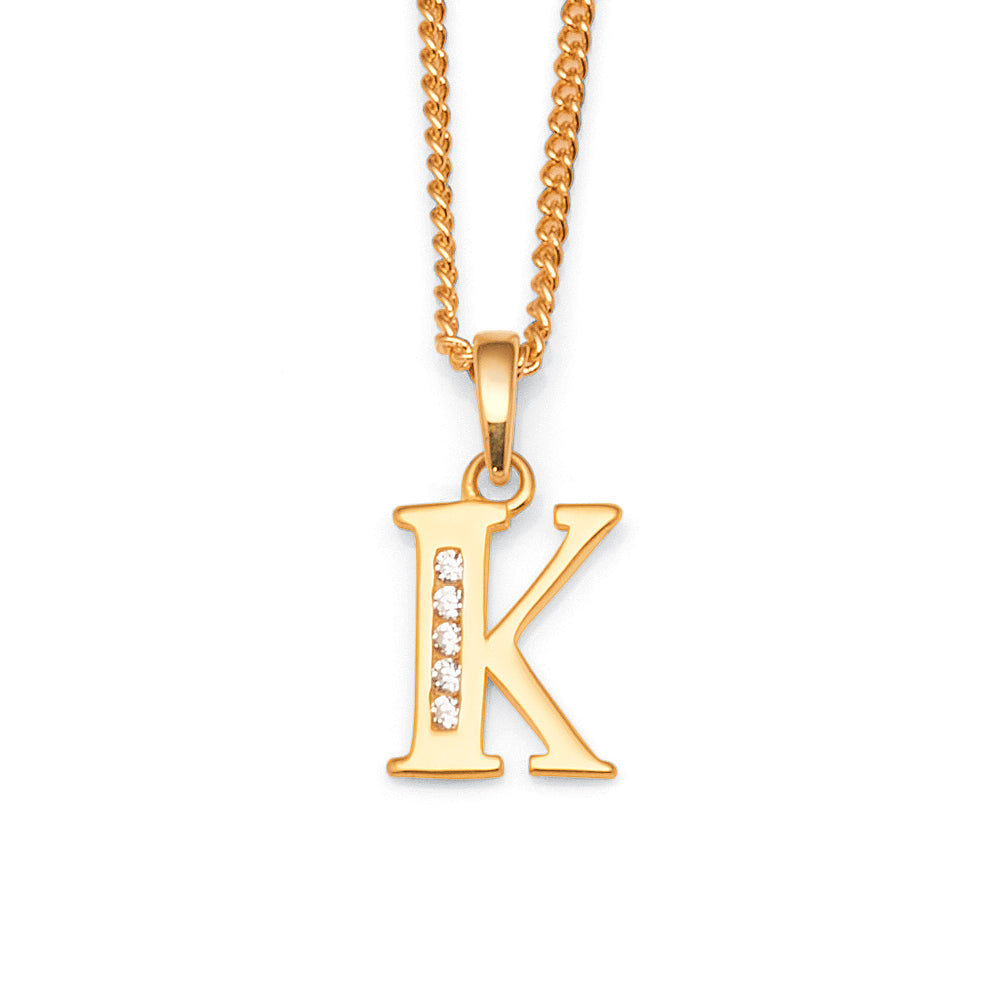 9ct Gold Cubic Zirconia 'K' Initial Pendant