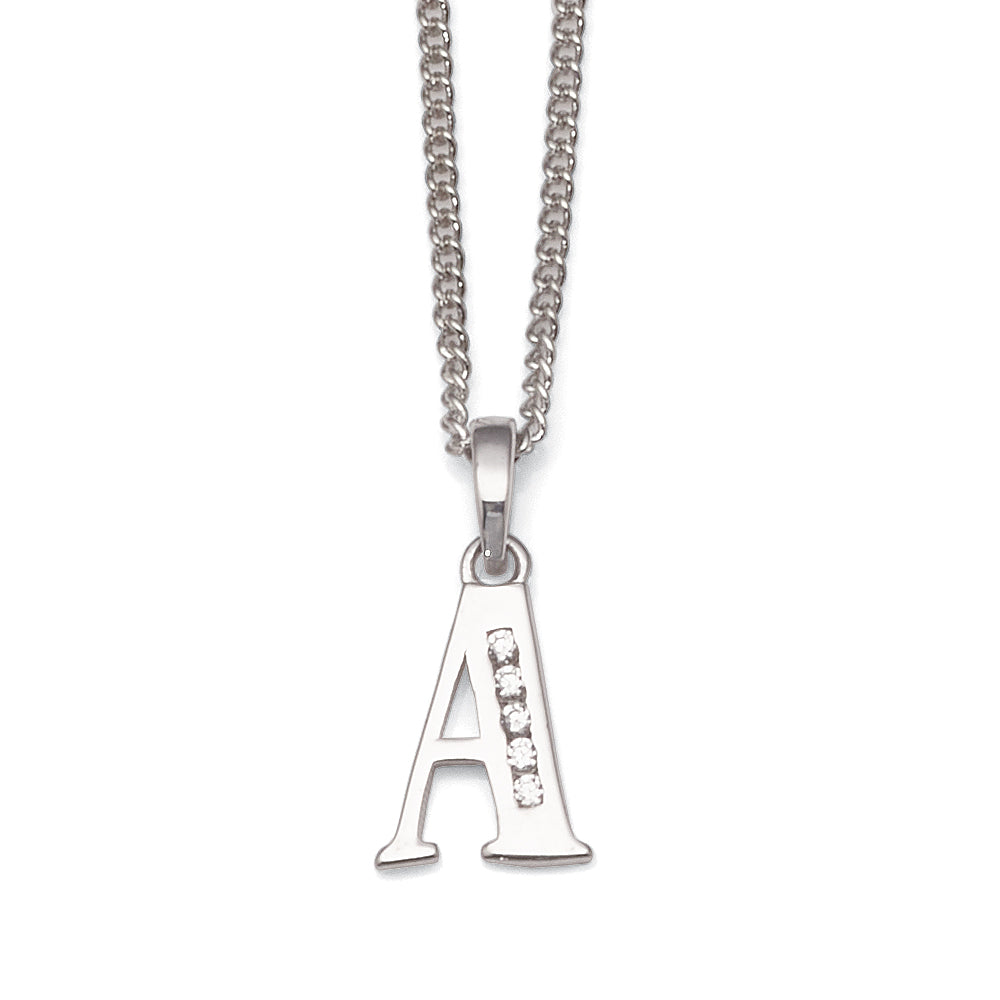 9ct White Gold Cubic Zirconia 'A' Initial Pendant