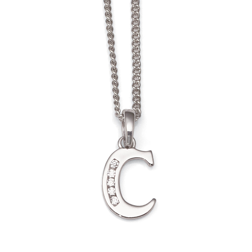 9ct White Gold Cubic Zirconia 'C' Initial Pendant