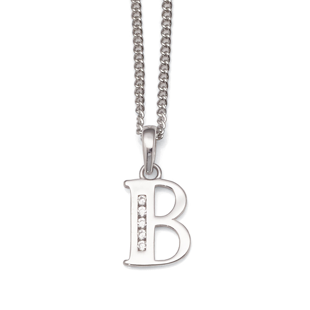 9ct White Gold Cubic Zirconia 'B' Initial Pendant