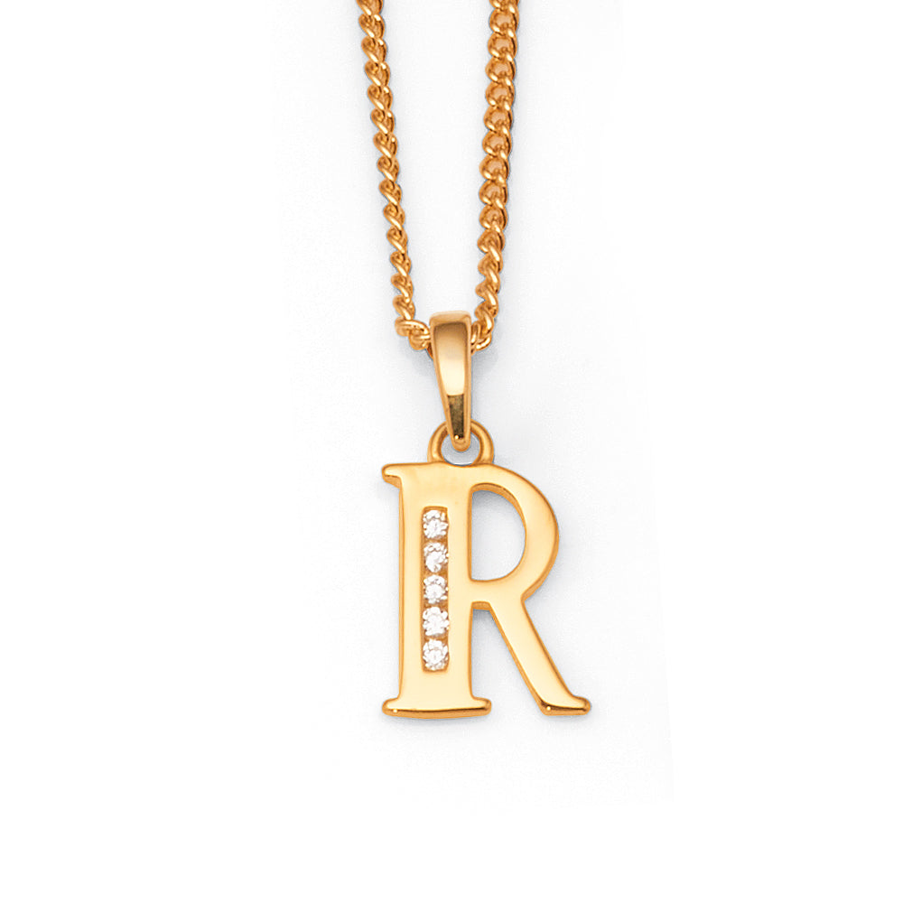 9ct Gold Cubic Zirconia 'R' Initial Pendant