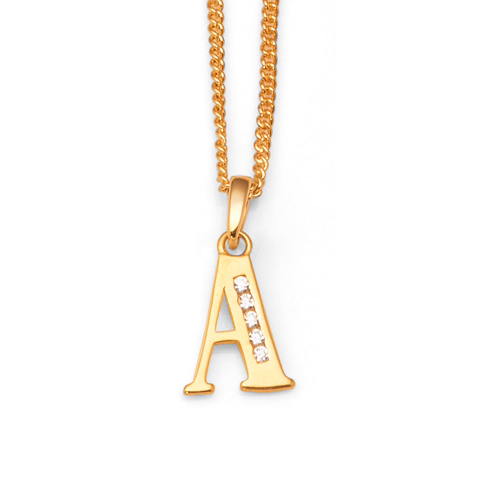 9ct Gold Cubic Zirconia 'A' Initial Pendant