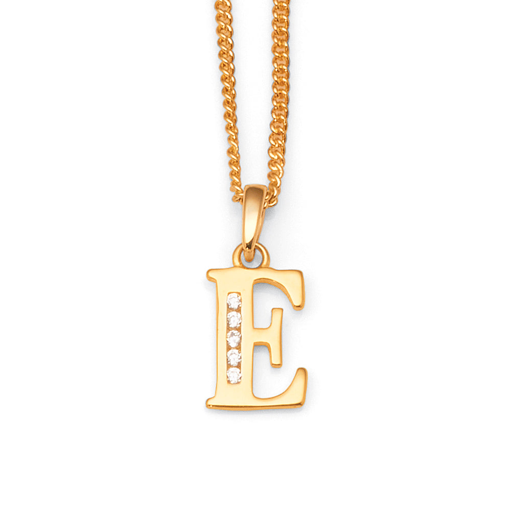 9ct Gold Cubic Zirconia 'E' Initial Pendant