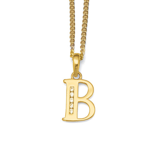 9ct Gold Cubic Zirconia Initial B Pendant