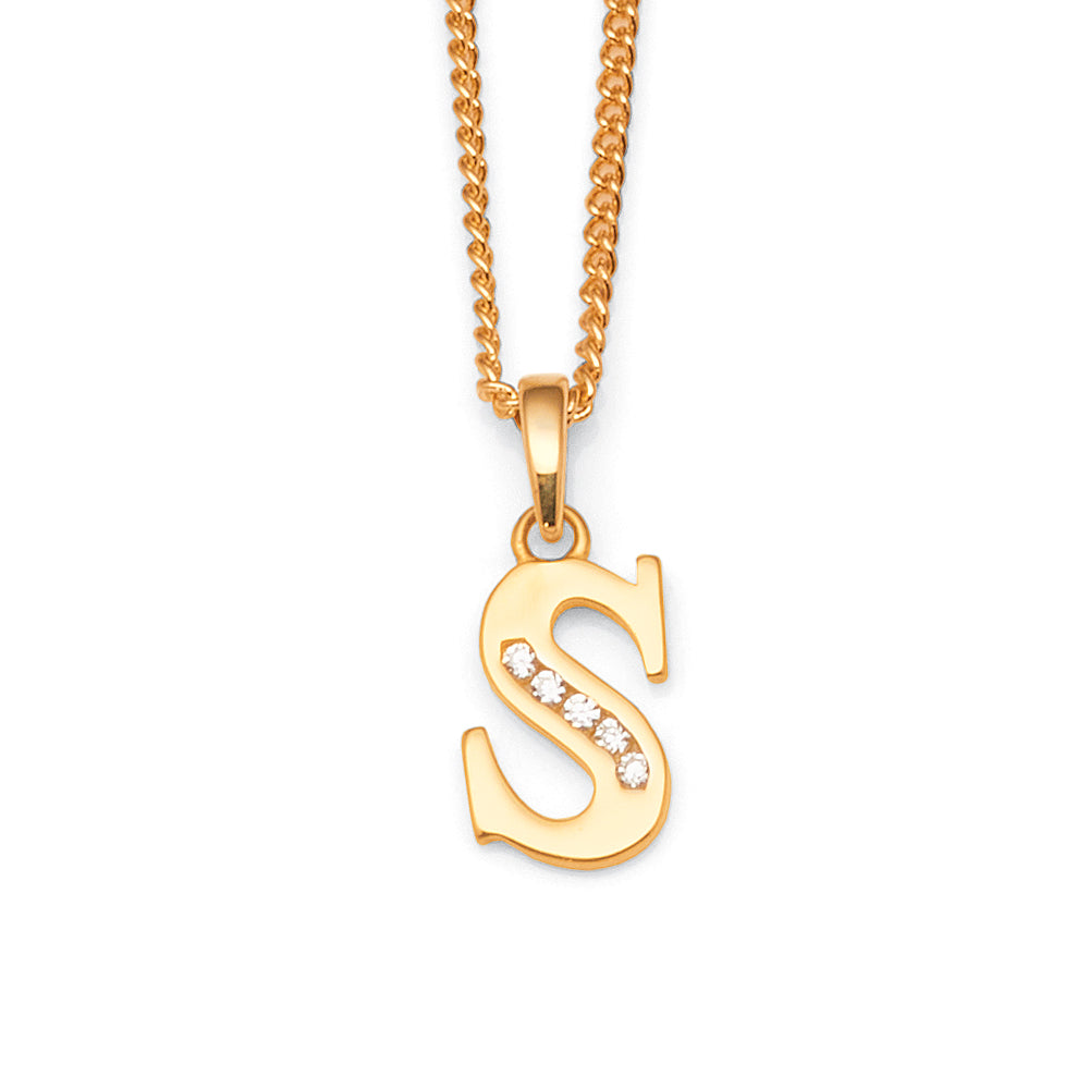 9ct Gold Cubic Zirconia 'S' Initial Pendant