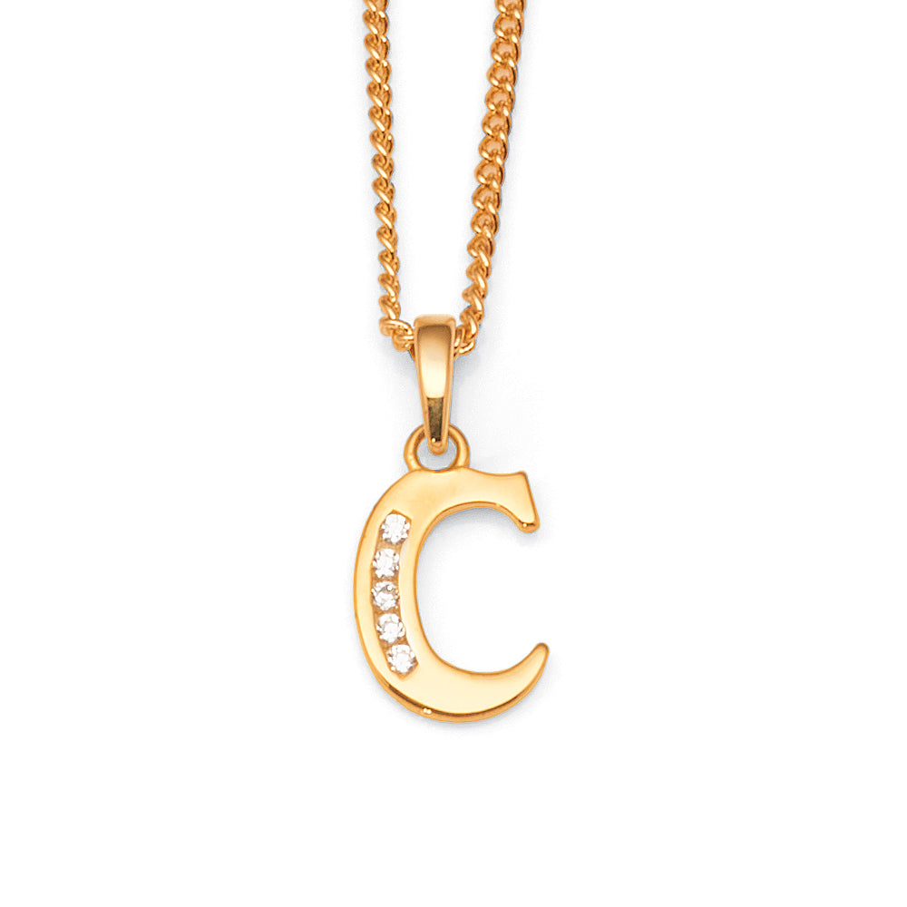 9ct Gold Cubic Zirconia 'C' Initial Pendant