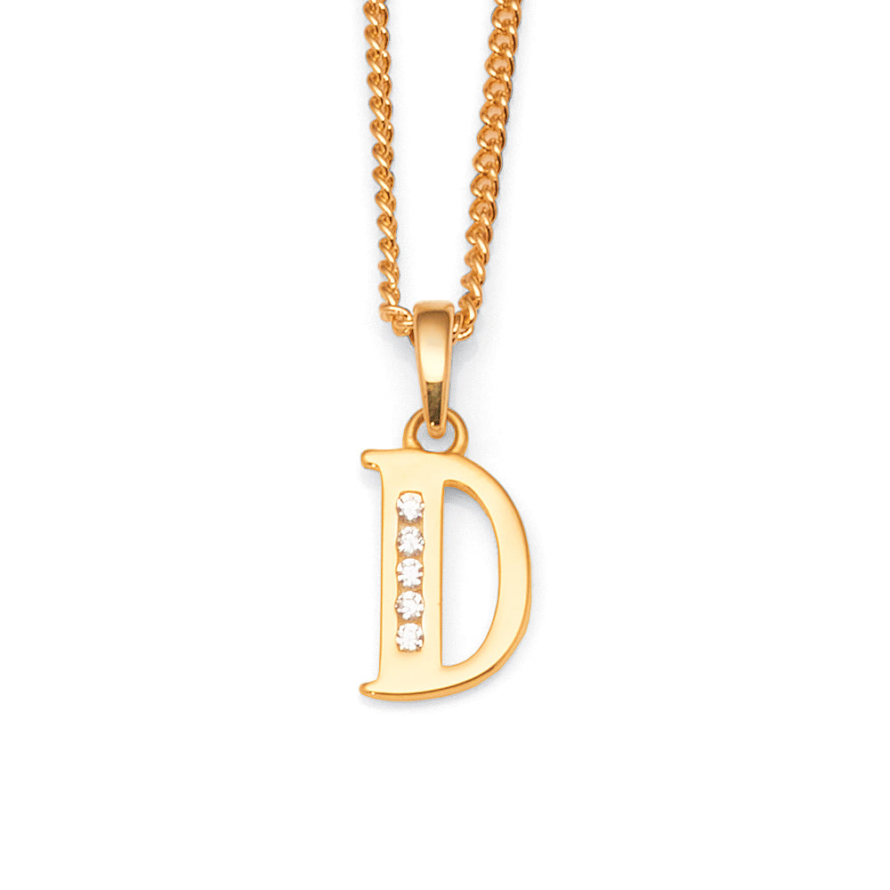 9ct Gold Cubic Zirconia 'D' Initial Pendant