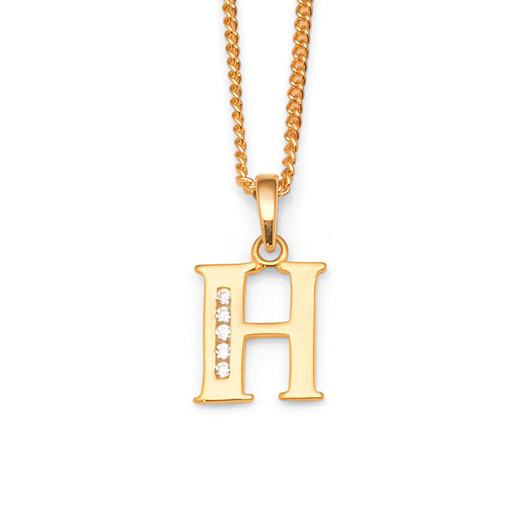 9ct Gold Cubic Zirconia 'H' Initial Pendant