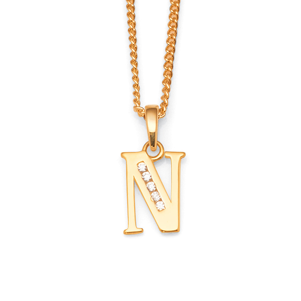 9ct Gold Cubic Zirconia 'N' Initial Pendant