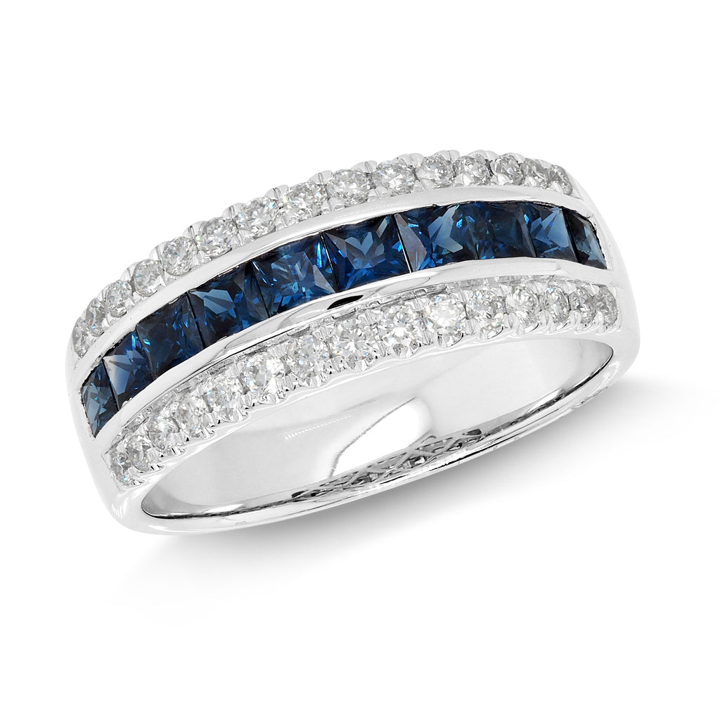 18ct White Gold Princess Cut Sapphire & Diamond Band TDW 0.3