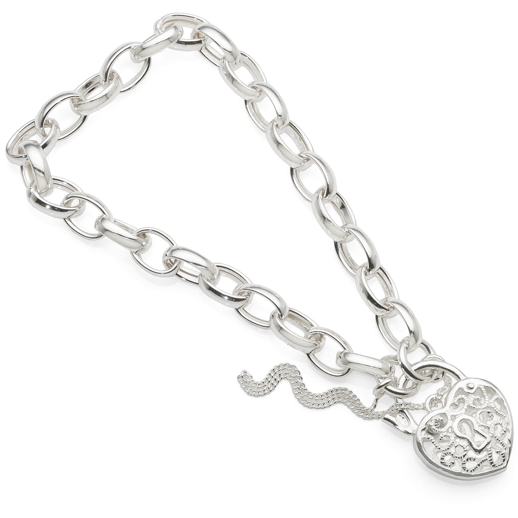 Sterling Silver Filigree Padlock Belcher Bracelet