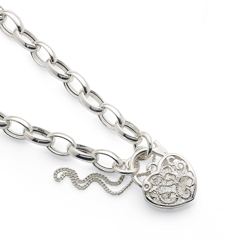 Sterling Silver Filigree Padlock Belcher Bracelet