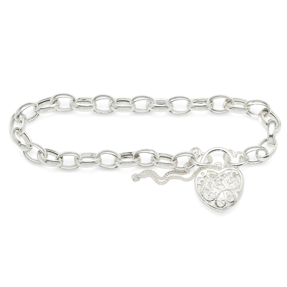 Sterling Silver Filigree Padlock Belcher Bracelet