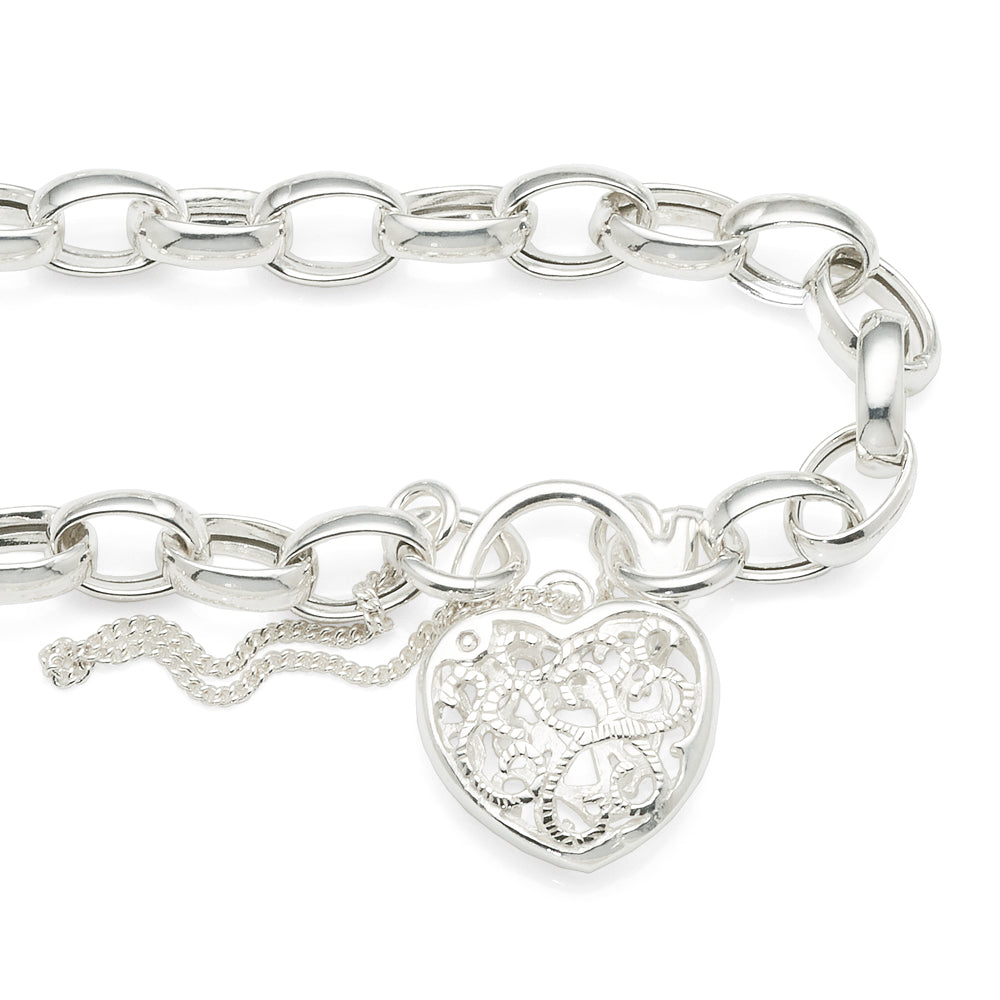 Sterling Silver Filigree Padlock Belcher Bracelet