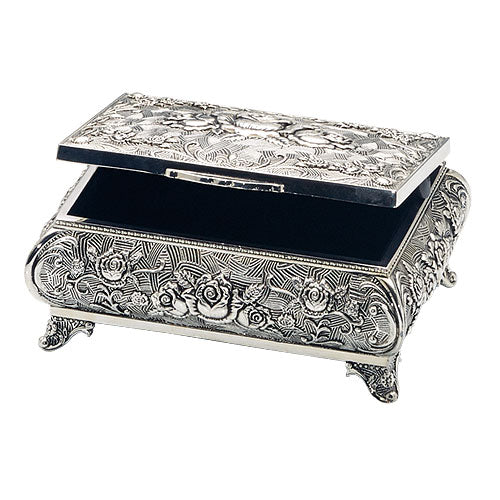 Silver Plated Queen Anne Rose Top Jewel Box