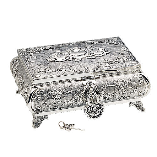 Silver Plated Queen Anne Rose Top Jewel Box